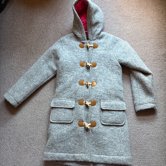 Mini Boden Girls Gray Wool Hooded Duffle Coat Toggles Pink Accents | Size 11-12Y - Picture 16 of 16